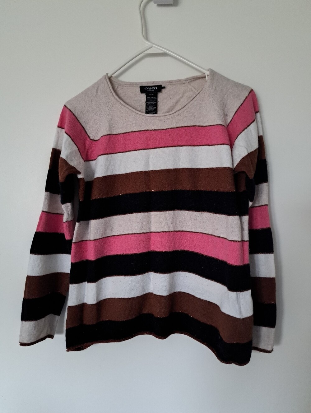 Olsen Pink Stripe Scoop Neck Sweater
